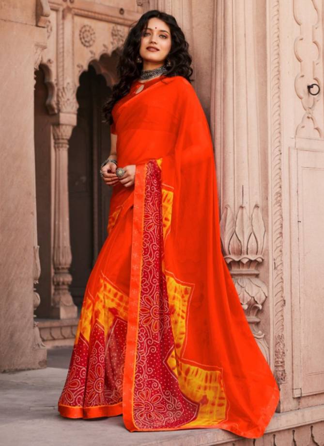 Mintorsi Bandhej Exclusive Satin lace Latest Fancy Designer Festive Wear Heavy Georgette Sarees Collectiion